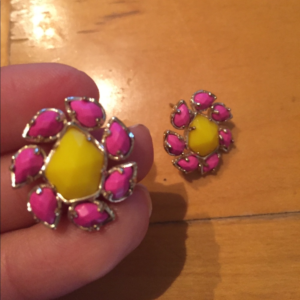 Kendra Scott gold yellow and pink flower earrings
